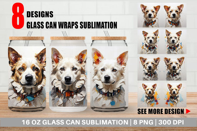 Glass Can 3D Dog Painting Sublimation artnoy 