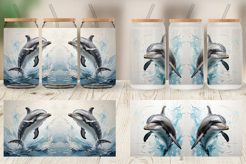 Glass Can 3D Dolphin Painting Sublimation artnoy 
