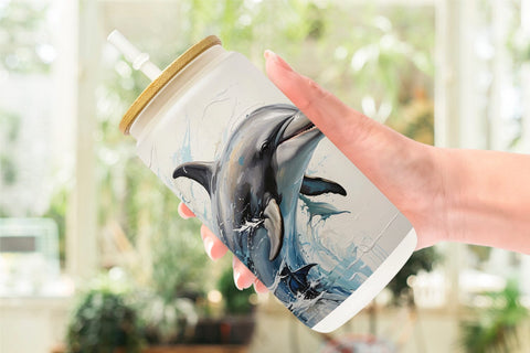 Glass Can 3D Dolphin Painting Sublimation artnoy 