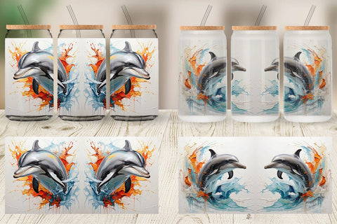 Glass Can 3D Dolphin Painting Sublimation artnoy 