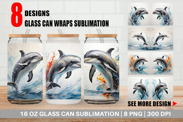Glass Can 3D Dolphin Painting Sublimation artnoy 