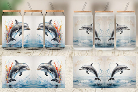 Glass Can 3D Dolphin Painting Sublimation artnoy 