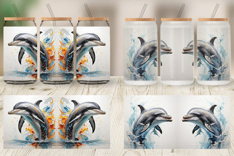 Glass Can 3D Dolphin Painting Sublimation artnoy 
