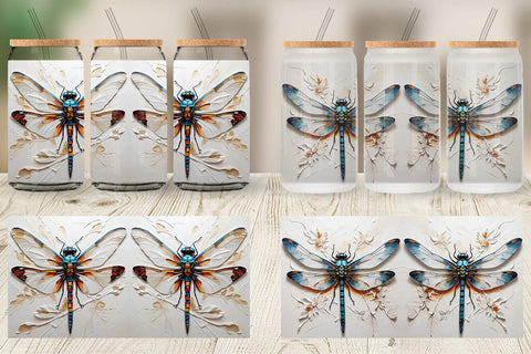 Glass Can 3D Dragonfly Painting Sublimation artnoy 