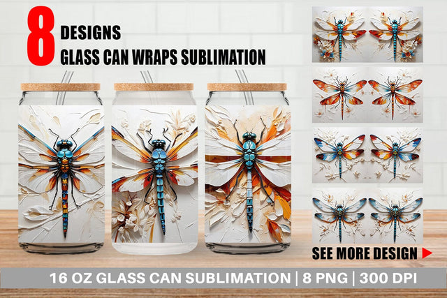 Glass Can 3D Dragonfly Painting Sublimation artnoy 