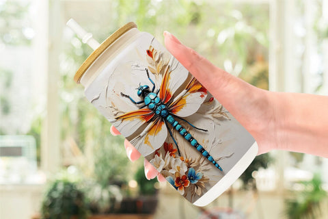 Glass Can 3D Dragonfly Painting Sublimation artnoy 