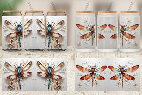 Glass Can 3D Dragonfly Painting Sublimation artnoy 