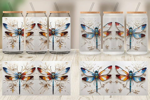 Glass Can 3D Dragonfly Painting Sublimation artnoy 