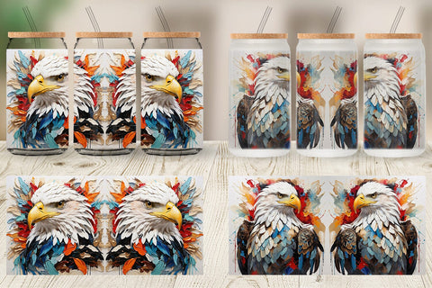 Glass Can 3D Eagle Painting Sublimation artnoy 