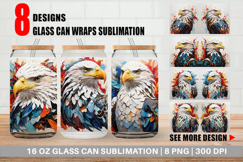 Glass Can 3D Eagle Painting Sublimation artnoy 
