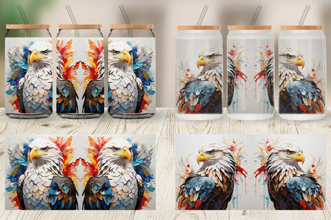 Glass Can 3D Eagle Painting Sublimation artnoy 