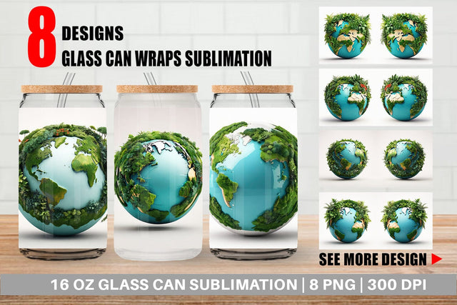 Glass Can 3D Earth Surrounded Plants Sublimation artnoy 