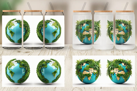 Glass Can 3D Earth Surrounded Plants Sublimation artnoy 