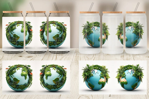 Glass Can 3D Earth Surrounded Plants Sublimation artnoy 