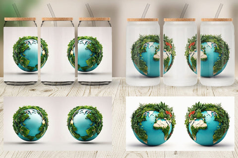 Glass Can 3D Earth Surrounded Plants Sublimation artnoy 