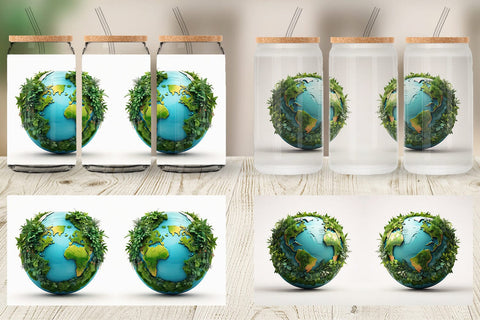 Glass Can 3D Earth Surrounded Plants Sublimation artnoy 