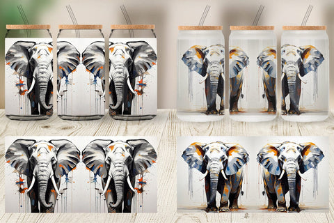 Glass Can 3D Elephant Painting Sublimation artnoy 