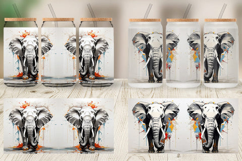 Glass Can 3D Elephant Painting Sublimation artnoy 