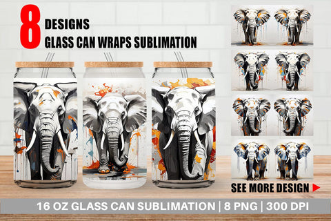 Glass Can 3D Elephant Painting Sublimation artnoy 