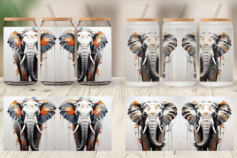 Glass Can 3D Elephant Painting Sublimation artnoy 