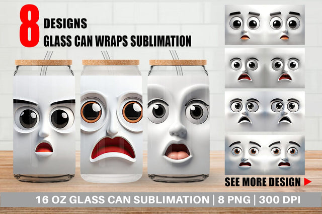 Glass Can 3D Face Expressions Sublimation artnoy 