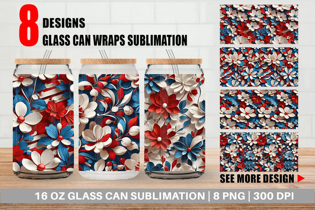 Glass Can 3D Flower 4th of July Sublimation artnoy 