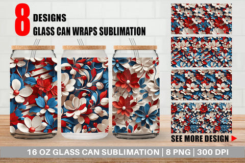 Glass Can 3D Flower 4th of July Sublimation artnoy 