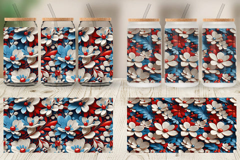 Glass Can 3D Flower 4th of July Sublimation artnoy 