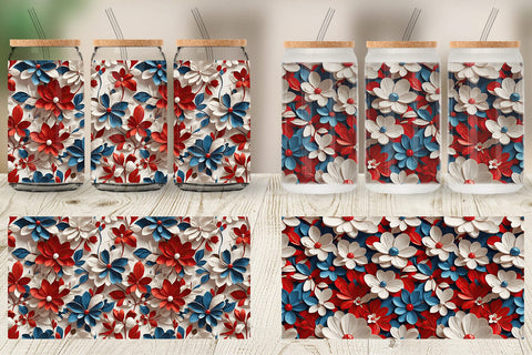 Glass Can 3D Flower 4th of July Sublimation artnoy 
