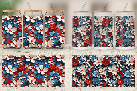 Glass Can 3D Flower 4th of July Sublimation artnoy 