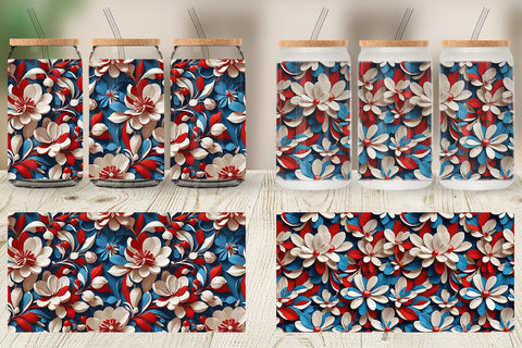 Glass Can 3D Flower 4th of July Sublimation artnoy 