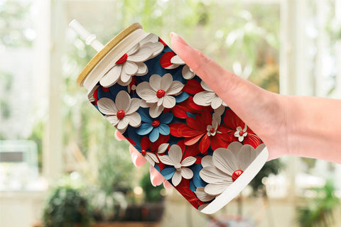 Glass Can 3D Flower 4th of July Sublimation artnoy 