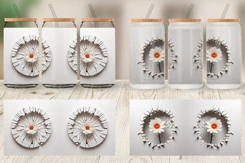 Glass Can 3D Flower and Wall Crack Sublimation artnoy 