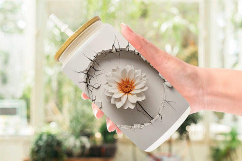 Glass Can 3D Flower and Wall Crack Sublimation artnoy 