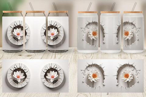 Glass Can 3D Flower and Wall Crack Sublimation artnoy 