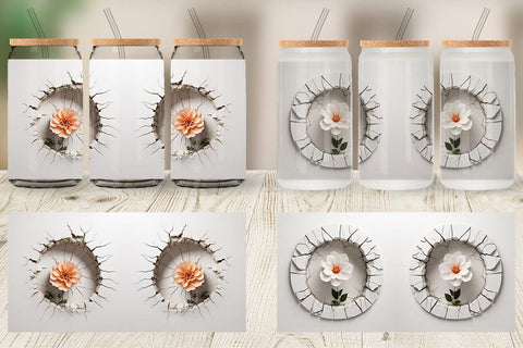 Glass Can 3D Flower and Wall Crack Sublimation artnoy 