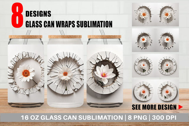 Glass Can 3D Flower and Wall Crack Sublimation artnoy 