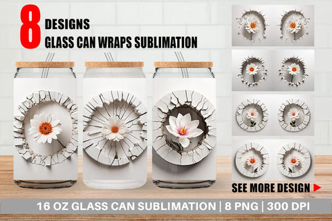 Glass Can 3D Flower and Wall Crack Sublimation artnoy 