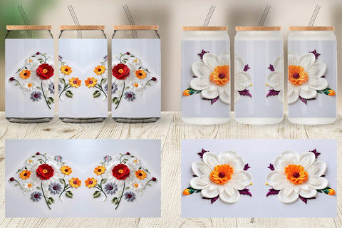 Glass Can 3D Flower Embroidered Sublimation artnoy 