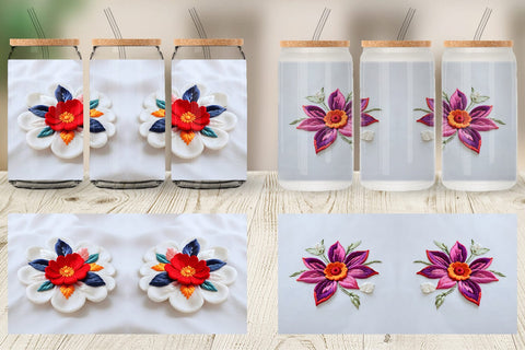 Glass Can 3D Flower Embroidered Sublimation artnoy 
