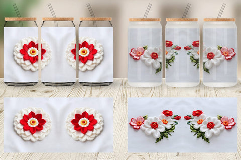Glass Can 3D Flower Embroidered Sublimation artnoy 