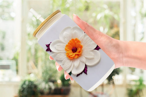 Glass Can 3D Flower Embroidered Sublimation artnoy 