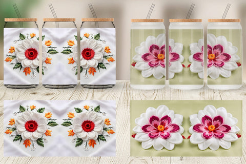 Glass Can 3D Flower Embroidered Sublimation artnoy 