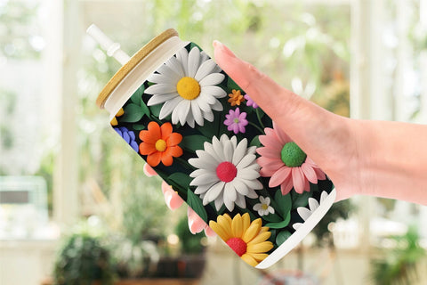 Glass Can 3D Flowers Colorful Sublimation artnoy 