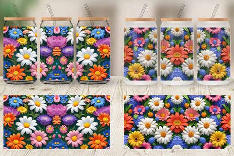 Glass Can 3D Flowers Colorful Sublimation artnoy 