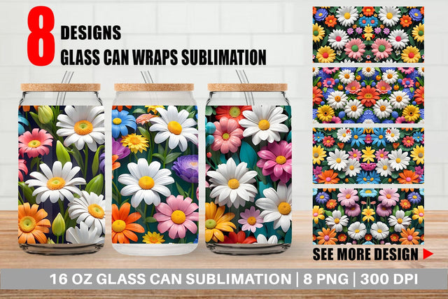 Glass Can 3D Flowers Colorful Sublimation artnoy 