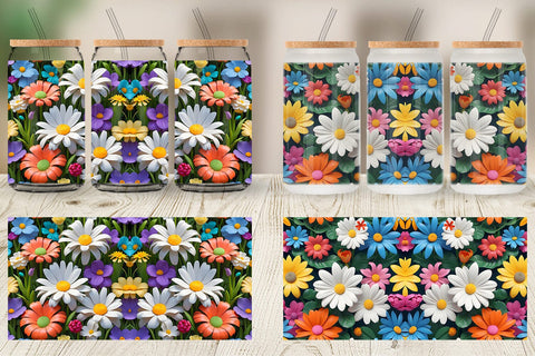 Glass Can 3D Flowers Colorful Sublimation artnoy 