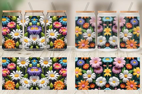 Glass Can 3D Flowers Colorful Sublimation artnoy 