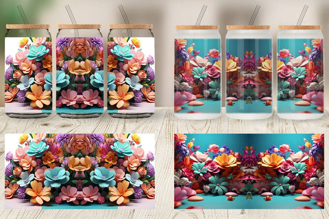 Glass Can 3D Flowers Pastel Color Sublimation artnoy 