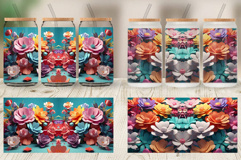 Glass Can 3D Flowers Pastel Color Sublimation artnoy 